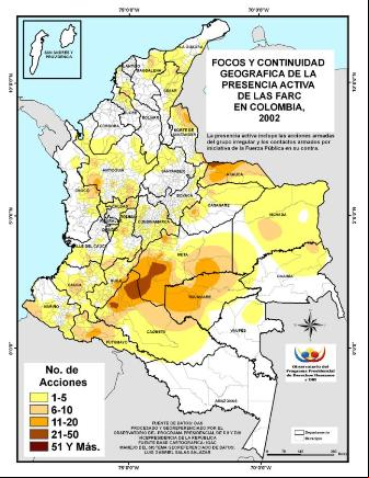Presencia de las FARC en Colombia en el a