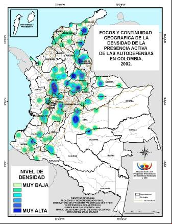 Presencia de las AUC en Colombia en el a