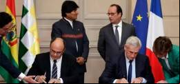Firma del contrato de radares entre Thales y Bolivia en 2016.