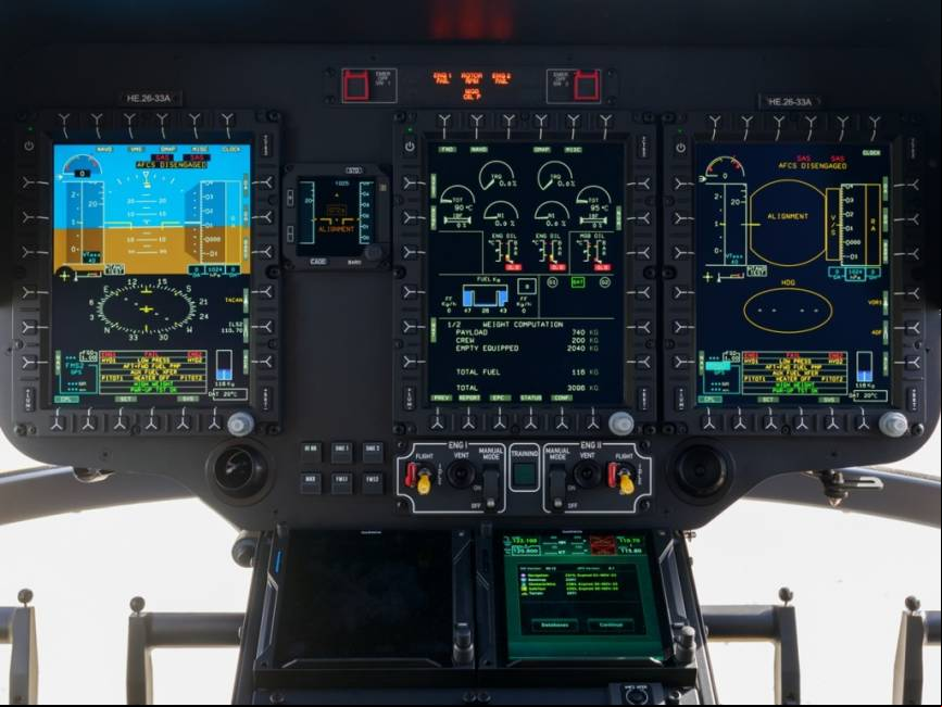 Detalle del moderno cockpit del H135, que presenta la avi